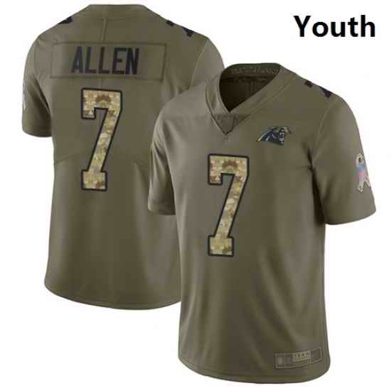 Youth Panthers 7 Kyle Allen Olive Camo Stitched Football Limited 2017 Salute to Service Jersey